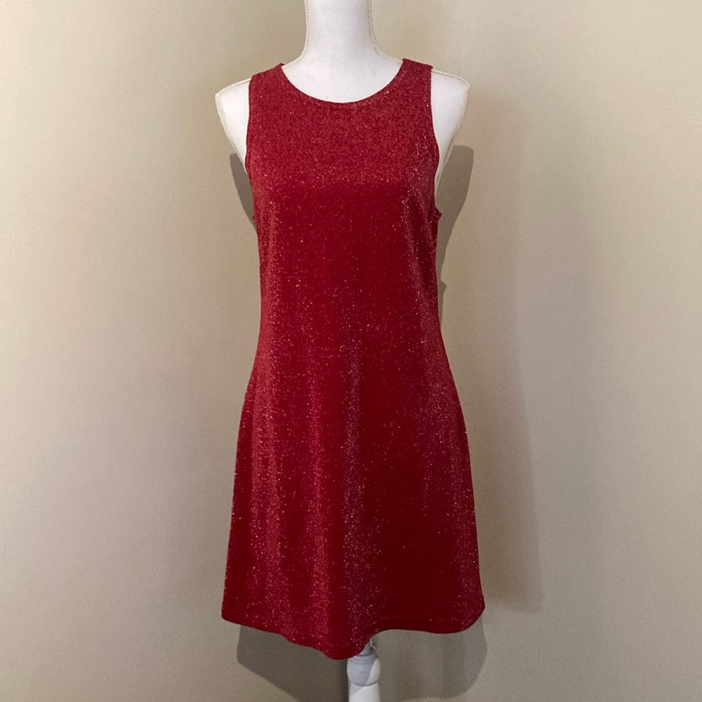 Vintage Red Sparkly Shift Dress by All That Jazz - Size 4-6 90's Y2K